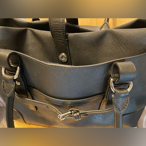 TUMI Black Tote Satchel Bag Double Handle Handbag w Key Lock - Picture 5 of 16